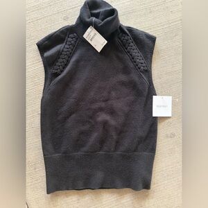 Ellen Tracy Black Sleeveless Turtleneck Sweater with Braided Shoulder Detail
